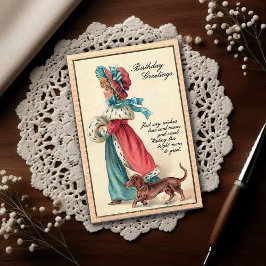 Vintage 1904 Birthday Girl & Dog  Briefkaart
