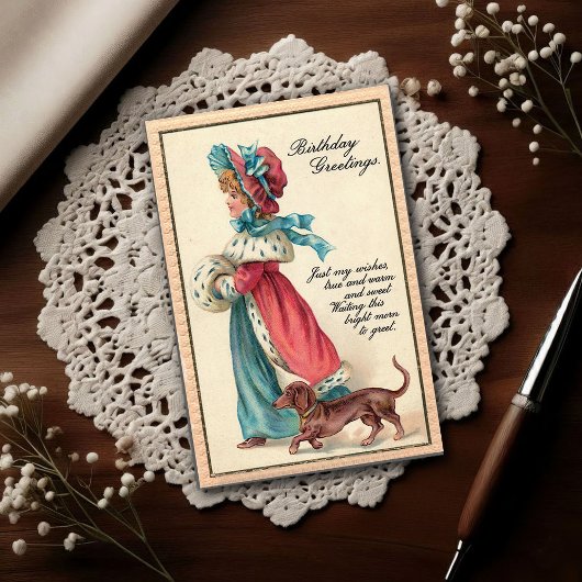 Vintage 1904 Birthday Girl & Dog Briefkaart
