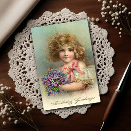 Vintage 1904 Blonde Girl Violets Birthday Briefkaart