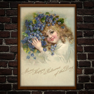 Vintage 1904 Meisje Viooltjes Verjaardagsposter Ku Poster