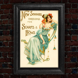 Vintage 1904 Mode sjaals en bogen Trade Kaart Poster