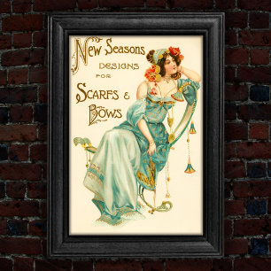 Vintage 1904 Mode sjaals en bogen Trade Kaart Poster