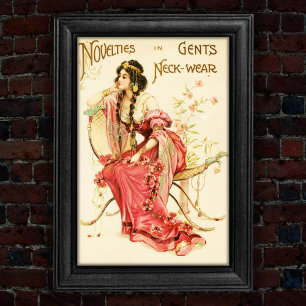 Vintage 1904 nek-Draag nieuwigheden Trade Kaart Poster