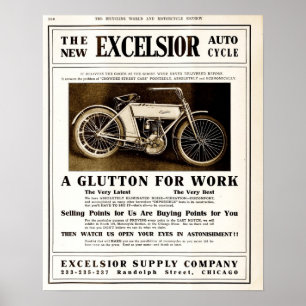 Vintage 1907: Clusior-motorfietsen adverteren Poster
