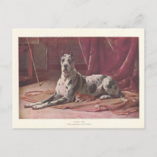 Vintage 1907 Illustratie van hond met kat Briefkaart