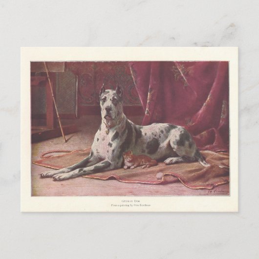 Vintage 1907 Illustratie van hond met kat Briefkaart (Voorkant)