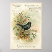 Vintage 1908 Blackbird Kerstvakantie Kunst Poster (Voorkant)