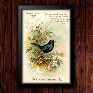 Vintage 1908 Blackbird Kerstvakantie Kunst Poster