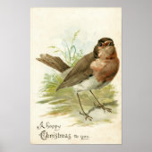 Vintage 1908 Robin Bird Kerstgroet Poster (Voorkant)