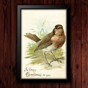 Vintage 1908 Robin Bird Kerstgroet Poster