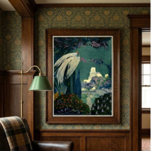 Vintage 1910 Art Deco Fantasielandschap Reproducti Poster
