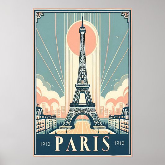 Vintage 1910 Parijs Eiffeltoren Art Deco Poster (Voorkant)