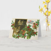 Vintage 1911 Katten met kerstfeest met vogel Kaart (Gele Bloem)
