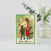 Vintage 1912 Moeder met kinderen Zware kerst Feestdagenkaart (Staand voorkant)
