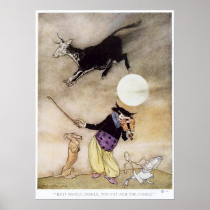 Vintage 1913 "Cat and the Fiddle" door A. Rackham Poster