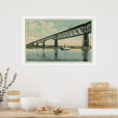 Vintage 1913 Poughkeepsie Bridge, trein, boot Poster (Keuken)