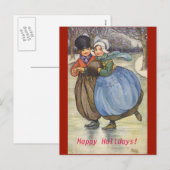 Vintage 1914 Afbeelding Nederlands Kinderen Schaat Feestdagenkaart (Voorkant / Achterkant)