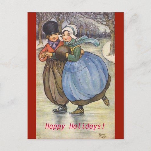 Vintage 1914 Afbeelding Nederlands Kinderen Schaat Feestdagenkaart (Voorkant)