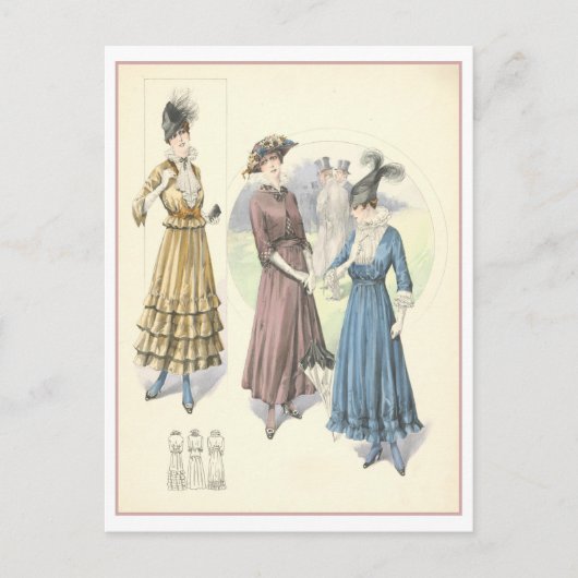 Vintage 1915 Mode Illustratie Briefkaart (Voorkant)