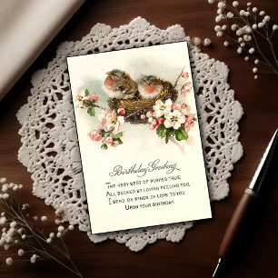Vintage 1917 Nestende Vogels Verjaardag  Briefkaart