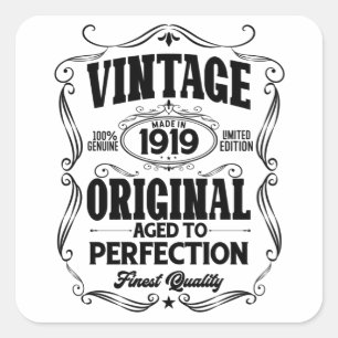 Vintage 1919 verouderd tot perfectie vierkante sticker