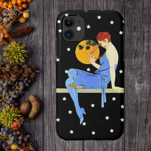 Vintage 1920'er Flapper Dame Maan Sterren Rode Haa iPhone 11 Hoesje