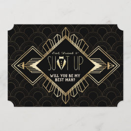 Vintage 1920s Goud Zwart Art Deco Wees Mijn Getuig Kaart