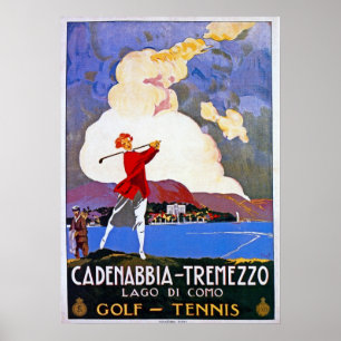 Vintage 1920s Lake Como Golf Italiaanse reisreclam Poster