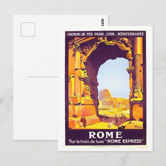 Vintage 1921 Rome, Italië, Reisposter Briefkaart (Voorkant / Achterkant)