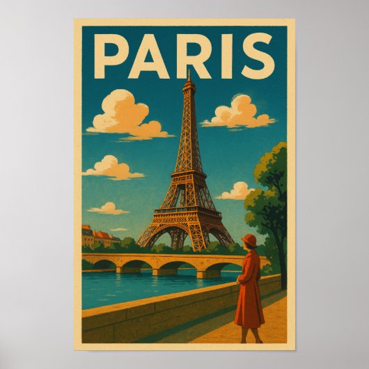 Vintage 1930s Paris Travel Poster Eiffel Tower (Voorkant)