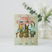 Vintage 1930's Vrouwen Kerstgroet Briefkaart (Staand voorkant)