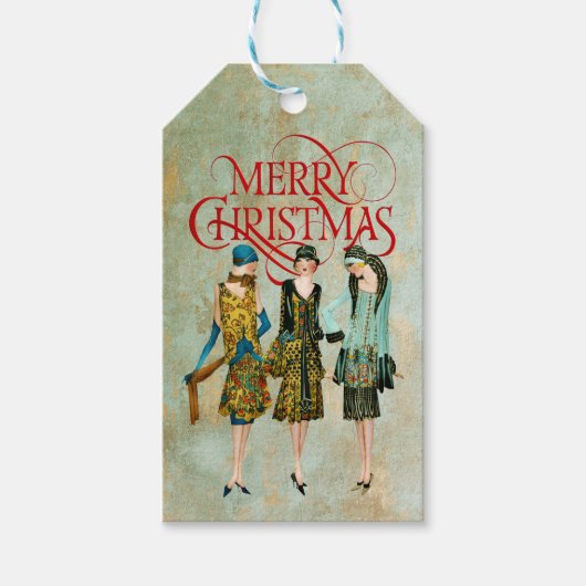 Vintage 1930's Vrouwen Kerstgroet Cadeaulabel (Voorkant)