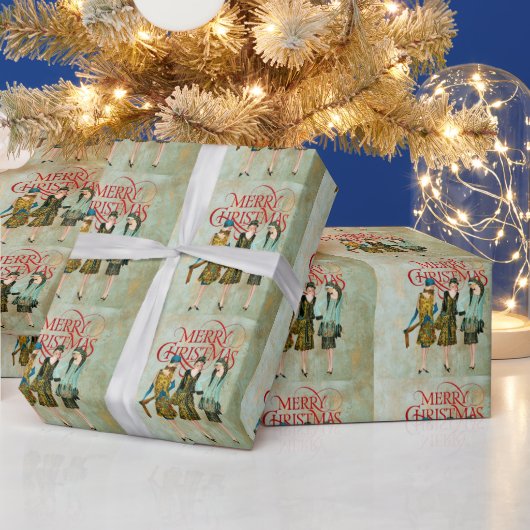 Vintage 1930's Vrouwen Kerstgroet Cadeaupapier (Feestdagen)