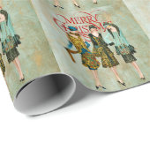 Vintage 1930's Vrouwen Kerstgroet Cadeaupapier (Rol Hoek)