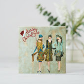 Vintage 1930's Vrouwen Kerstgroet Feestdagenkaart (Staand voorkant)