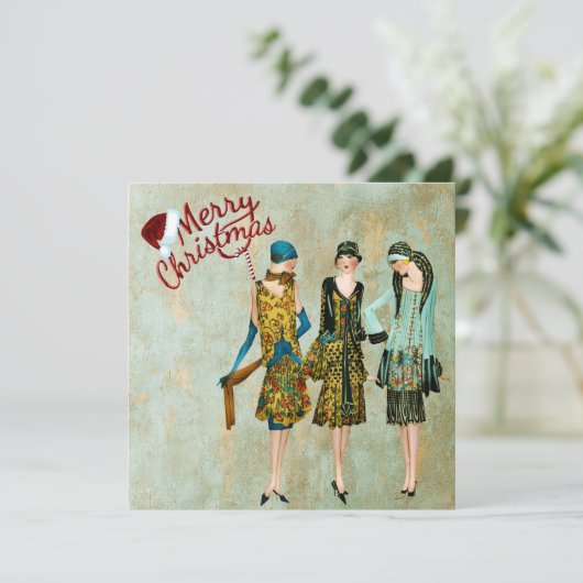 Vintage 1930's Vrouwen Kerstgroet Feestdagenkaart (Staand voorkant)
