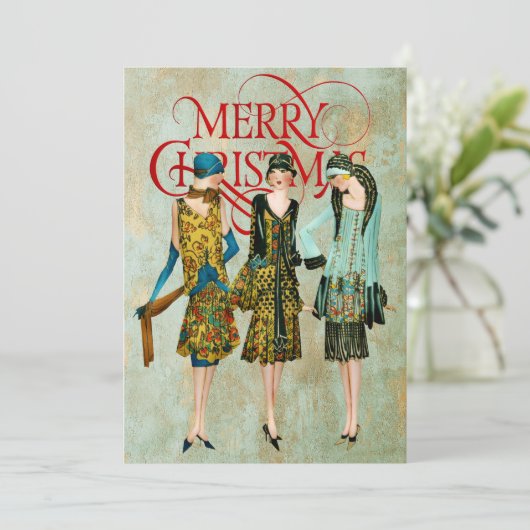 Vintage 1930's Vrouwen Kerstgroet Feestdagenkaart (Staand voorkant)