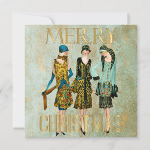 Vintage 1930's Vrouwen Kerstgroet Feestdagenkaart