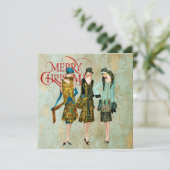 Vintage 1930's Vrouwen Kerstgroet Kaart (Staand voorkant)