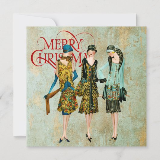 Vintage 1930's Vrouwen Kerstgroet Kaart (Voorkant)