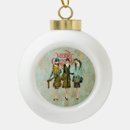 Vintage 1930's Vrouwen Kerstgroet Keramische Bal Ornament