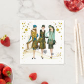 Vintage 1930's Vrouwen Kerstgroet Servet (Insitu)