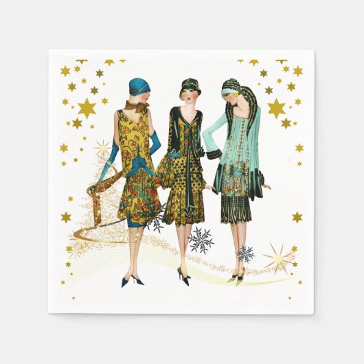 Vintage 1930's Vrouwen Kerstgroet Servet (Voorkant)