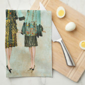 Vintage 1930's Vrouwen Kerstgroet Theedoek (Quarter Fold)