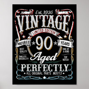 Vintage 1936 90e verjaardagscadeau mannen vrouwen  poster
