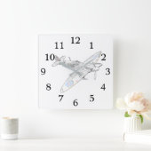 Vintage 1936 Spitfire Vuurt Vliegtuig Camouflage Vierkante Klok (Huis)