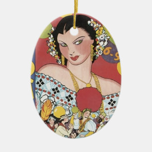 Vintage 1937 Panama Carnaval Woman Keramisch Ornament