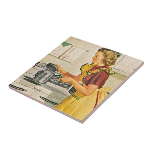 Vintage 1940 Houseechtgenote Koken Tile Tegeltje (Zijkant)