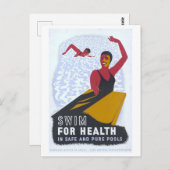 Vintage 1940 WPA Poster: Zwemmen Briefkaart (Voorkant / Achterkant)
