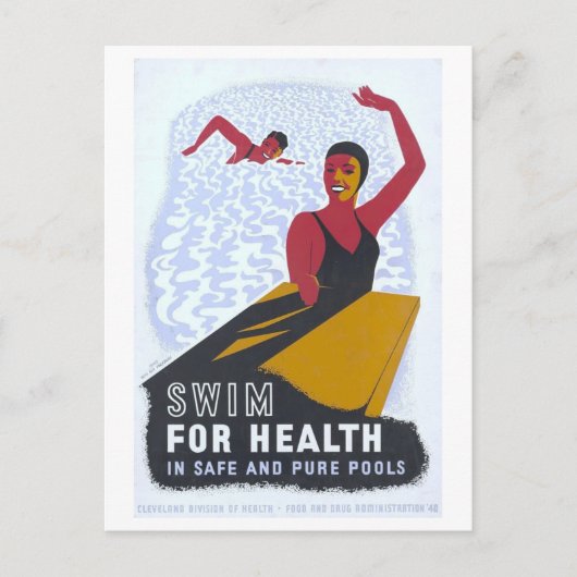 Vintage 1940 WPA Poster: Zwemmen Briefkaart (Voorkant)